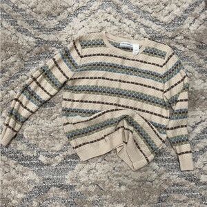 Alfred Dunner Beige and Blue Striped Sweater